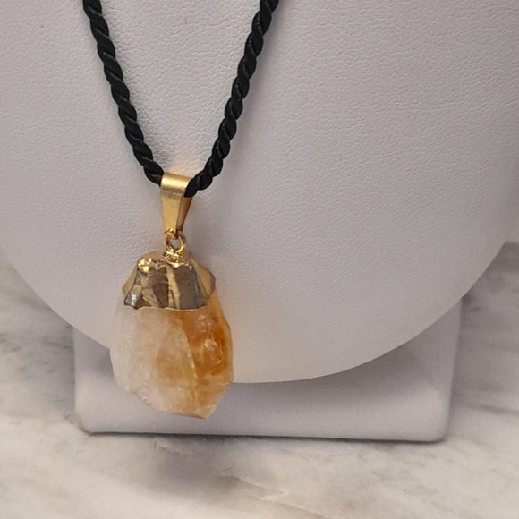Raw Citrine Pendant on a Silk Chord - Picture 2 of 9